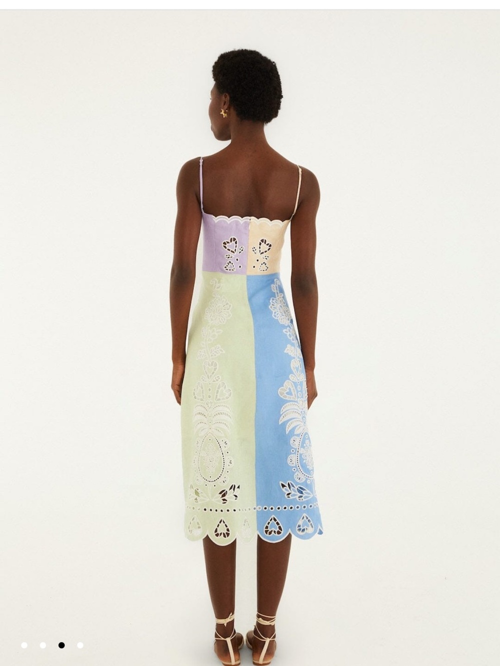 FARM Rio eyelet embroidered Colorblock blue green purple peach linen Midi Dress - Picture 14 of 14